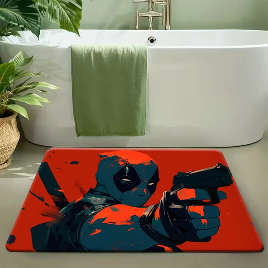 Covoraș Marvel Deadpool - Design minimalist portocaliu cu siluetă