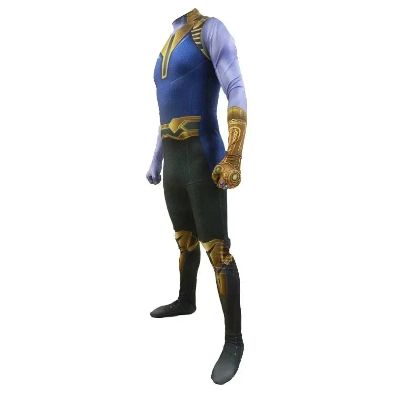 Thanos-dräkt - blå och guldfärgad dräkt med handske