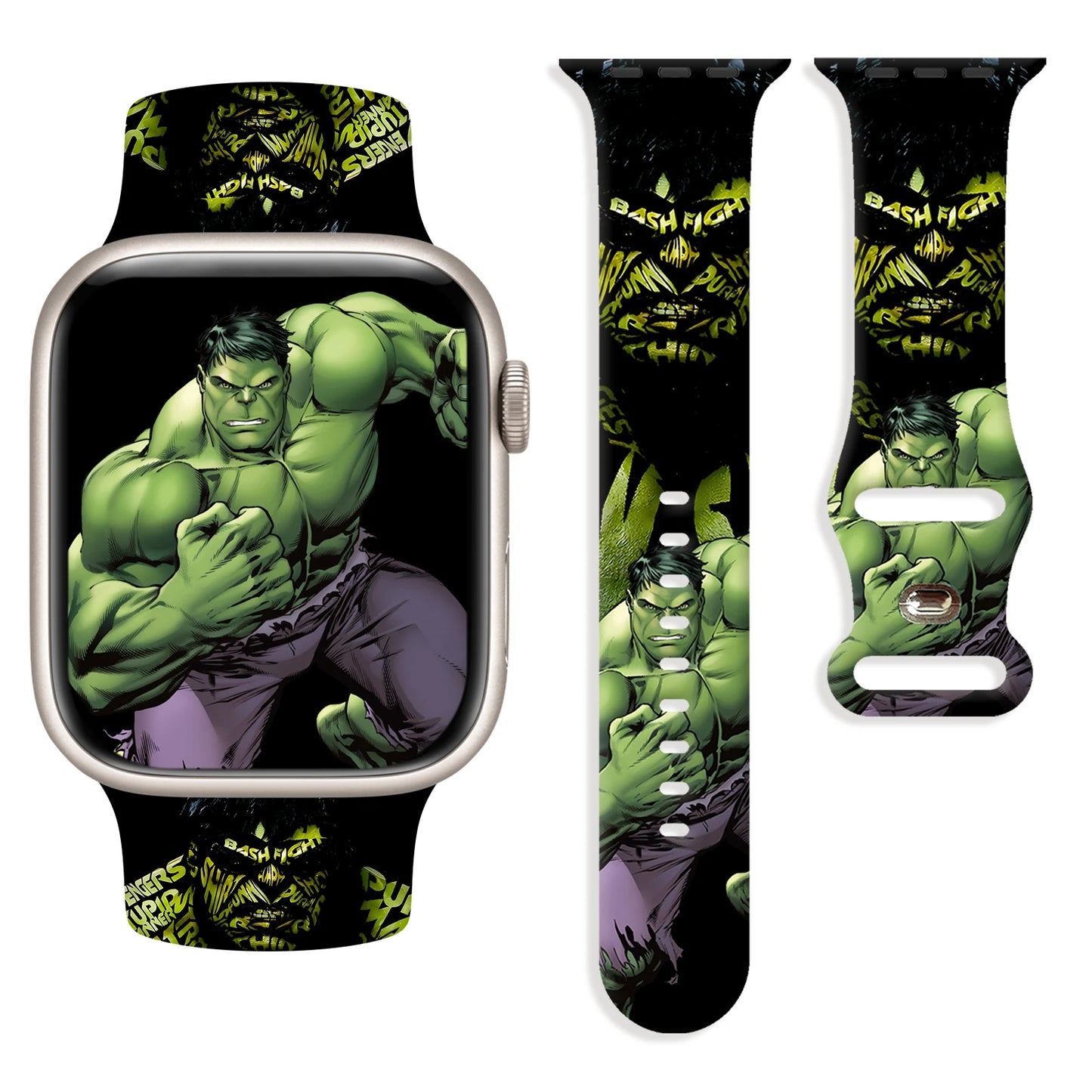 Hulk-armbånd til Apple Watch – knyttet næve på sort baggrund