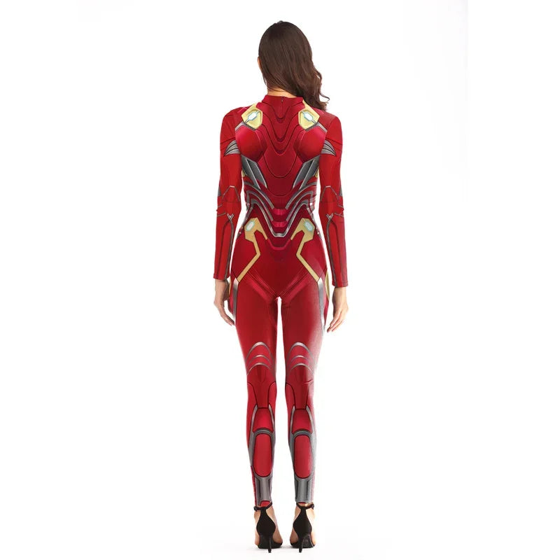 Iron Man-dräkt – röd och guldfärgad jumpsuit med triangulär reaktor