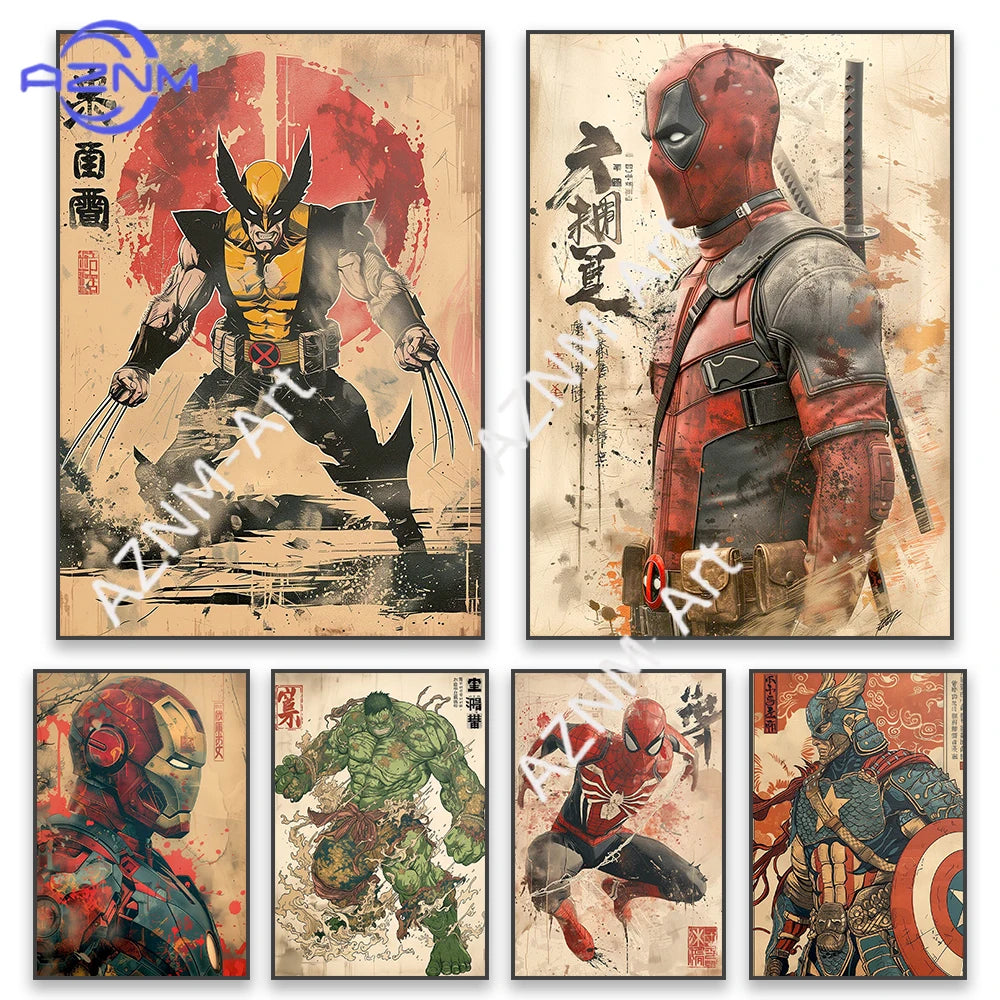 Póster Avengers Wolverine – Tinta Preta e Branca, Sol Vermelho