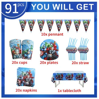 Decoração de aniversário Avengers - kit de 91 peças