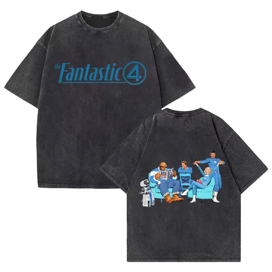 The Fantastic 4 T-Shirt - Black Washed Team Living Room Oversize