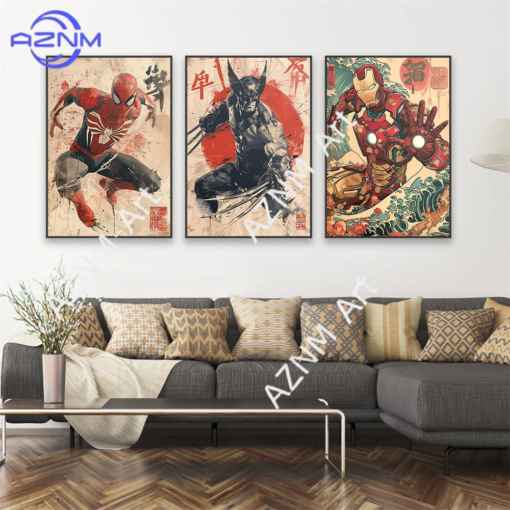 Póster Avengers Wolverine – Tinta Preta e Branca, Sol Vermelho