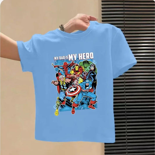 Avengers T-shirt för barn – My Dad Is My Hero, ljusblå