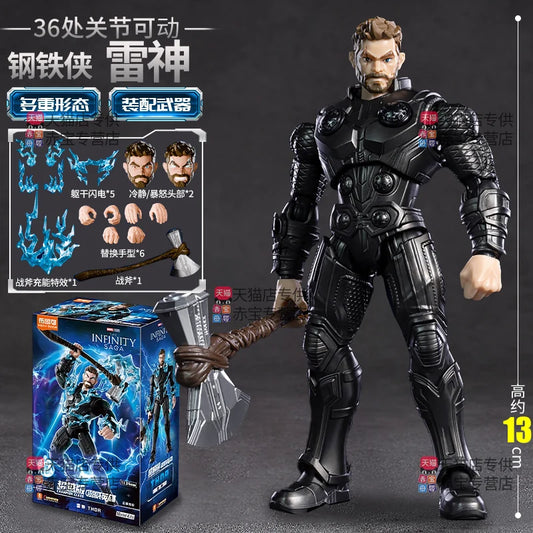 Figura Thor com Armadura Preta e Machado - Efeitos de Relâmpagos