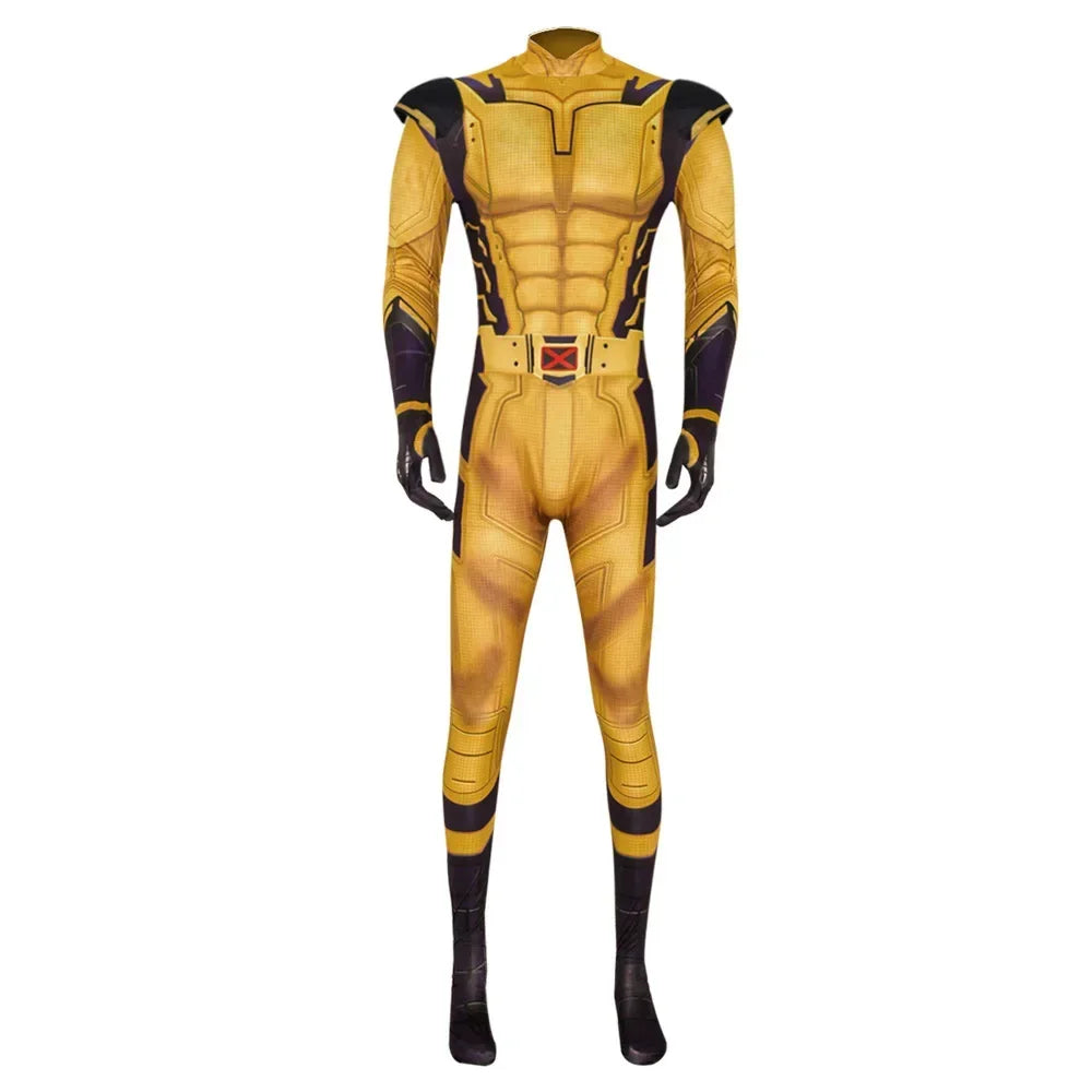 Disfarce Wolverine - Fato amarelo e azul-marinho com cinto com X