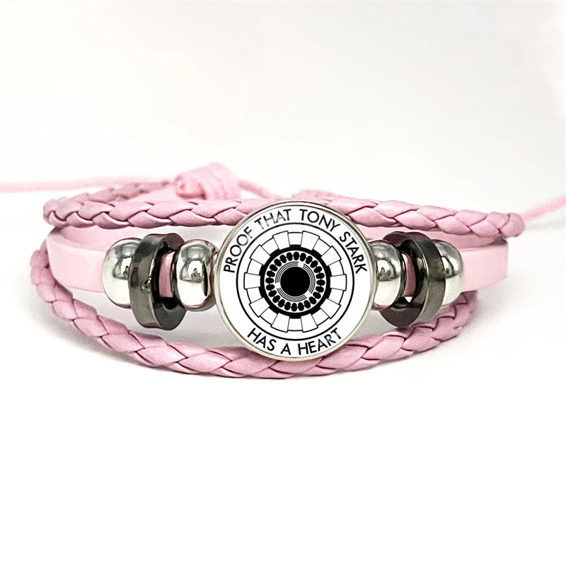 Tony Stark Arc Reactor Leather Bracelet - Pink Concentric Dot Pattern