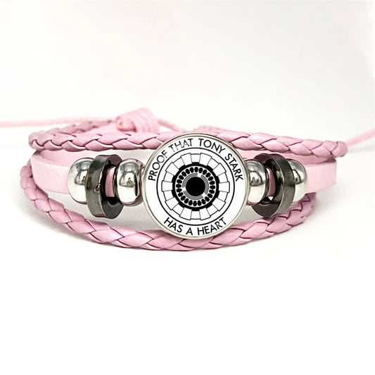 Tony Stark-läderarmband med bågreaktor – rosa, mönster med koncentriska prickar