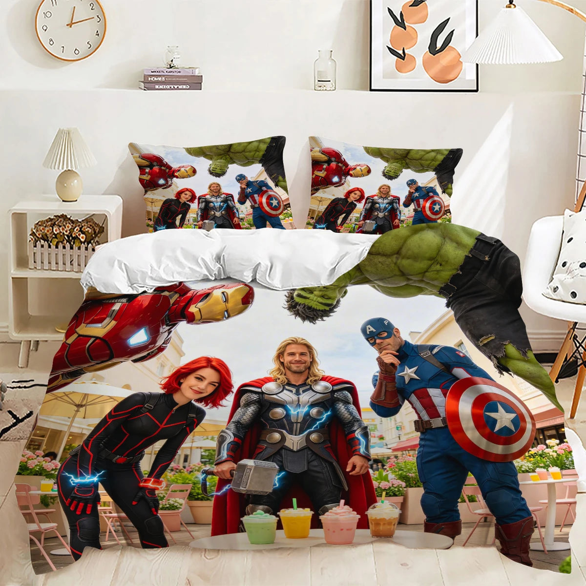 Husă de pilotă Avengers – Design bej cu supereroi