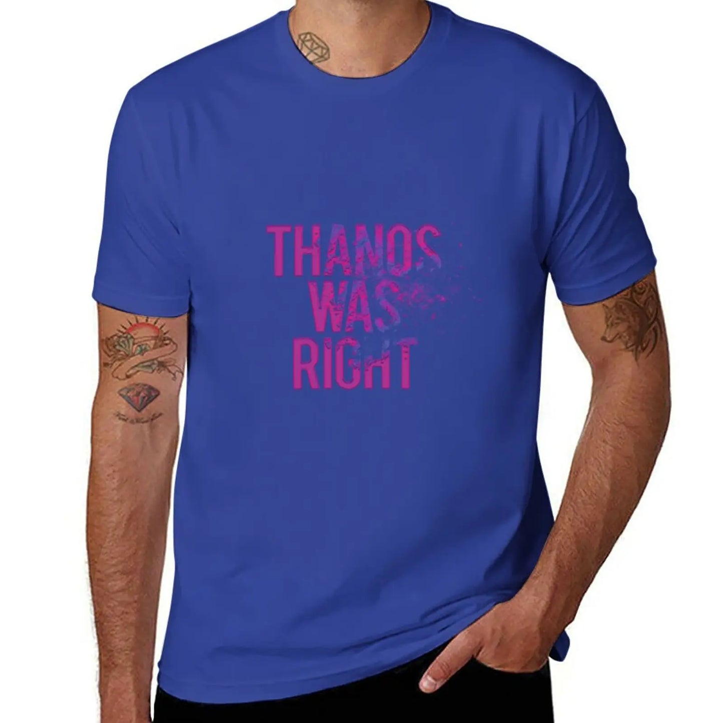 Thanos Was Right T-shirt – text med dammeffekt för män