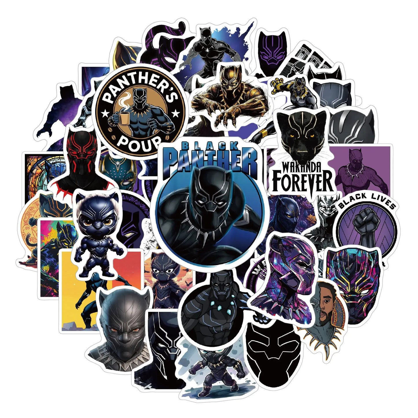 Autocolantes Avengers Black Panther - Conjunto de 50 autocolantes de PVC