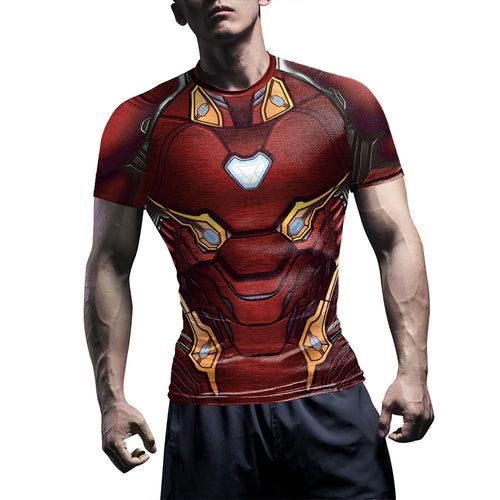 T-shirt de compressão Iron Man - Mangas curtas, armadura vermelha