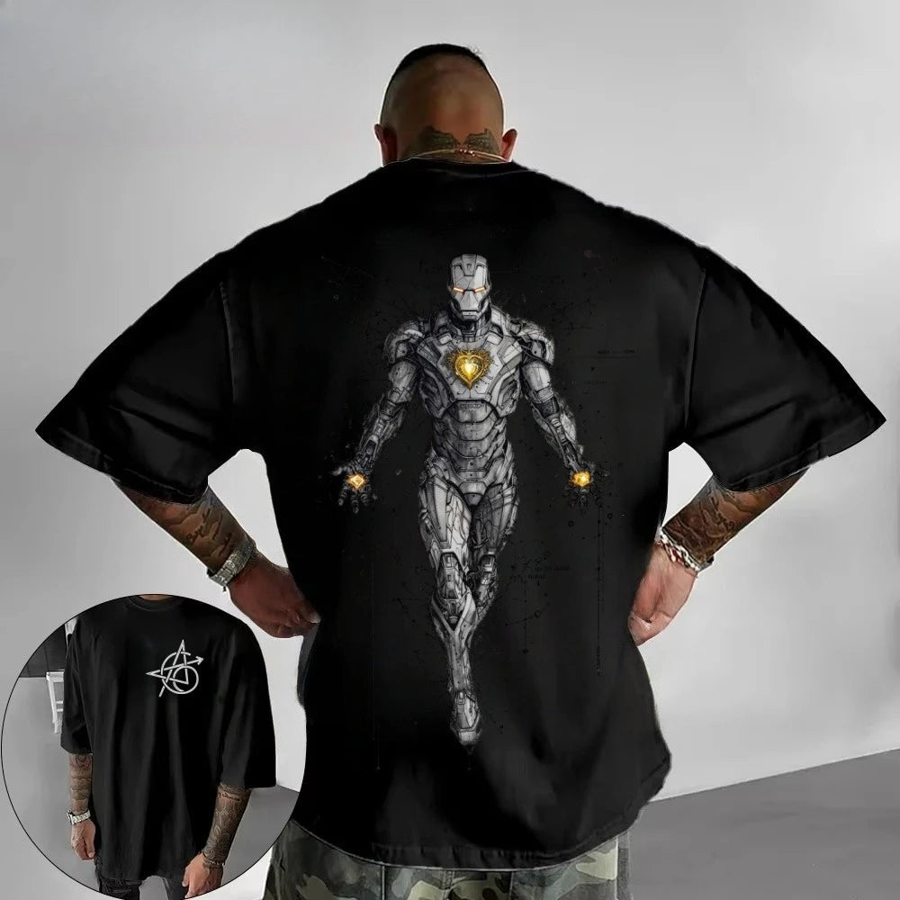 T-shirt Avengers Iron Man - Ilustração de linhas tecnológicas cyberpunk, branca, corte oversized