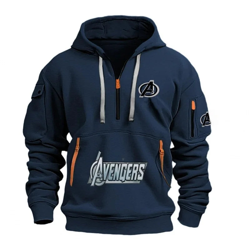 Avengers Half-Zip Hoodie Men's - Multi-Pocket Black Yellow