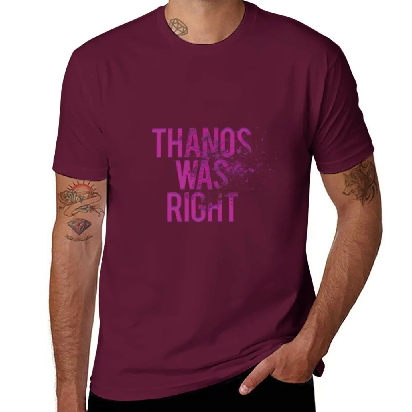Thanos Was Right T-shirt – text med dammeffekt för män