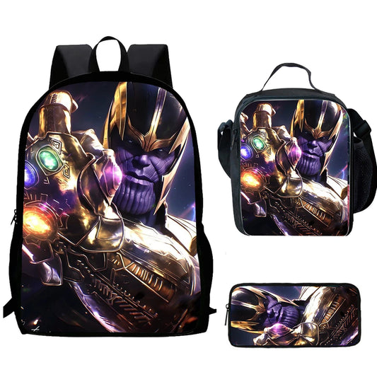 Batoh Thanos s neonovou korunou, 3dílná sada – Epický portrét, školní set pro děti