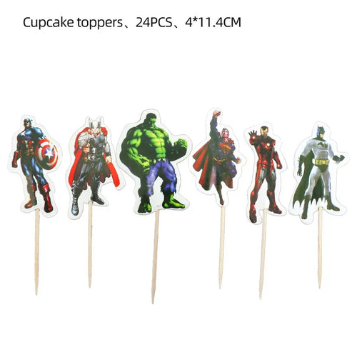 Avengers födelsedagsdekoration – cupcake-dekorationer x24