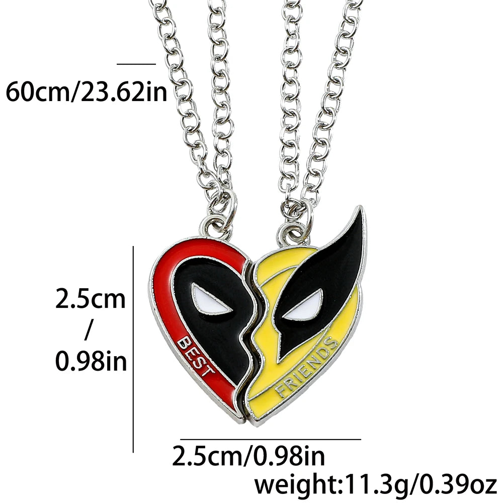 Deadpool Wolverine Duo Necklace - Heart Best Friends Pendants