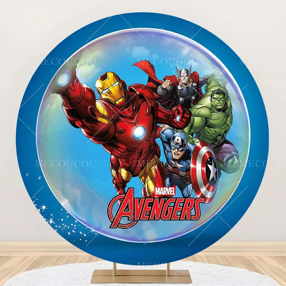 Rund Avengers-bakgrund – Födelsedagsdekoration med hjältegrupp