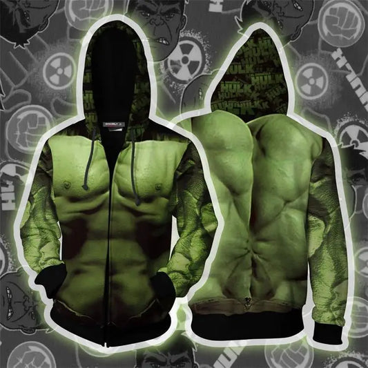 Hulk Hoodie - Zip-Up with Muscled Torso Print