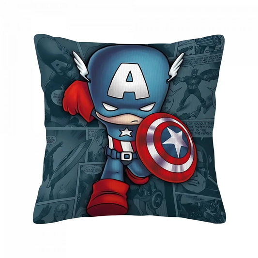 Povlak na polštář Captain America – chibi s modrým komiksovým pozadím