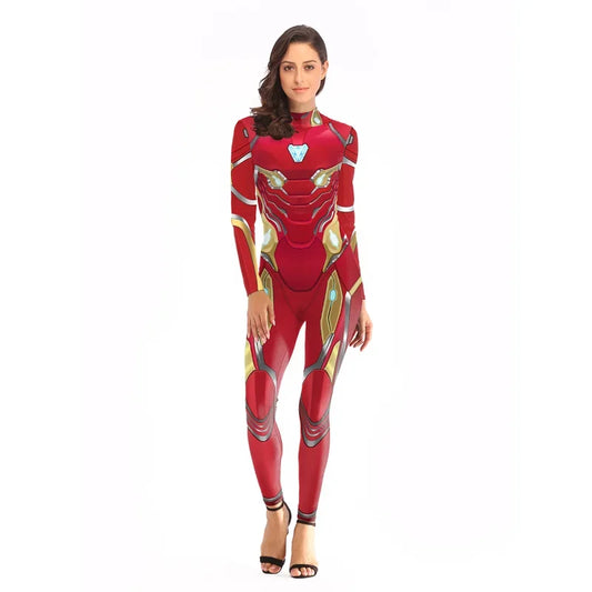 Kostým Iron Man – červeno-zlatá kombinéza s trojúhelníkovým reaktorem