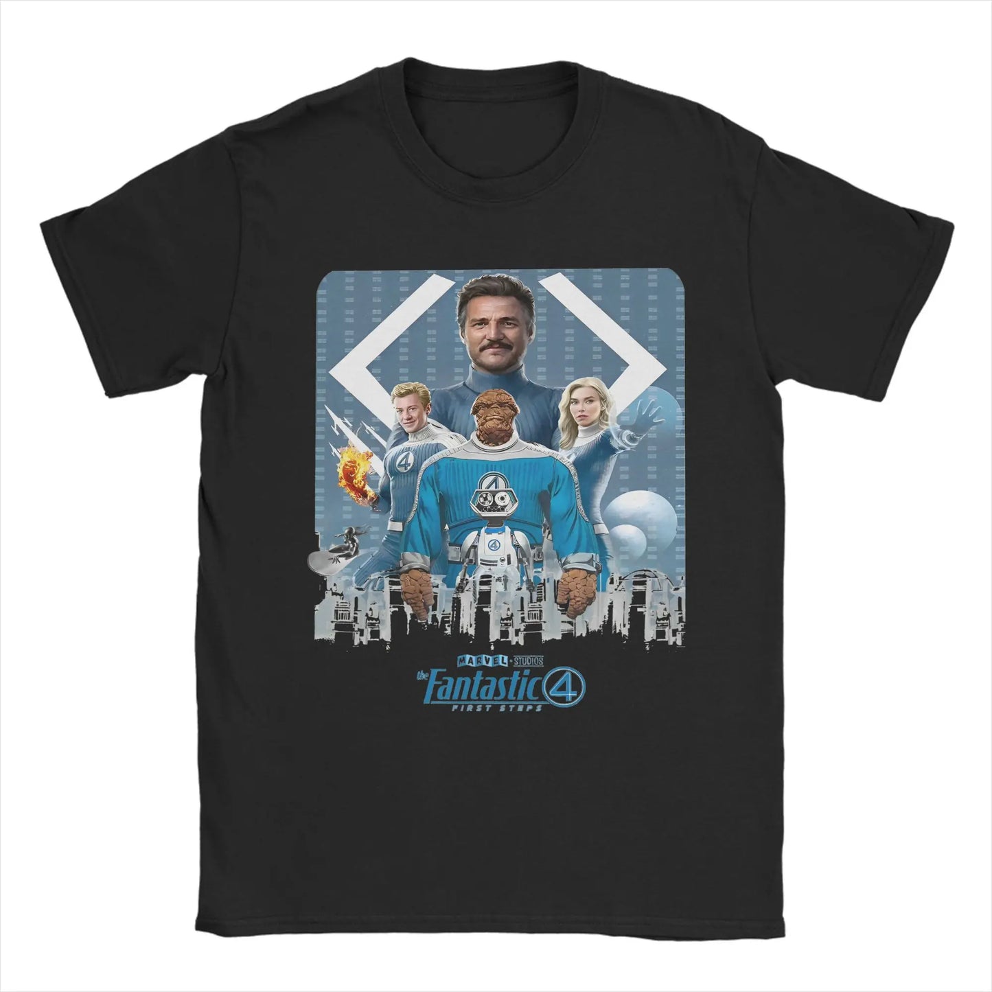 T-shirt The Fantastic 4 First Steps – poster rétro bleu unisexe