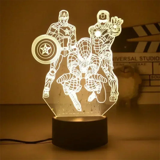 Candeeiro LED Avengers Iron Man Captain America – Dupla 3D, 18cm