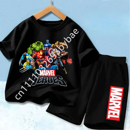 Avengers Marvel Heroes T-shirt til børn – sort sæt med gruppe