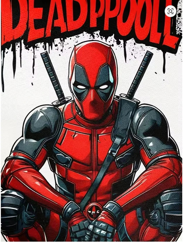 T-shirt masculina Deadpool 3D - Agachado com katanas sobre fundo branco