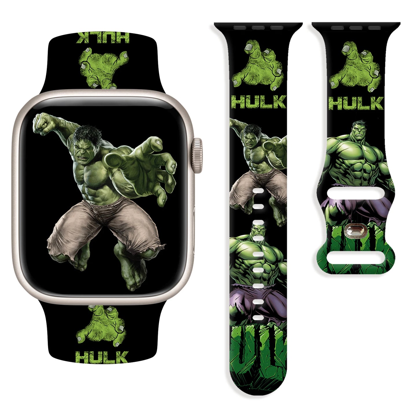 Brățară pentru Apple Watch Hulk - Săritură cu logo-ul HULK pe fundal negru