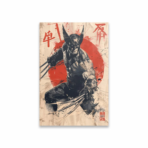 Póster Avengers Wolverine – Tinta Preta e Branca, Sol Vermelho