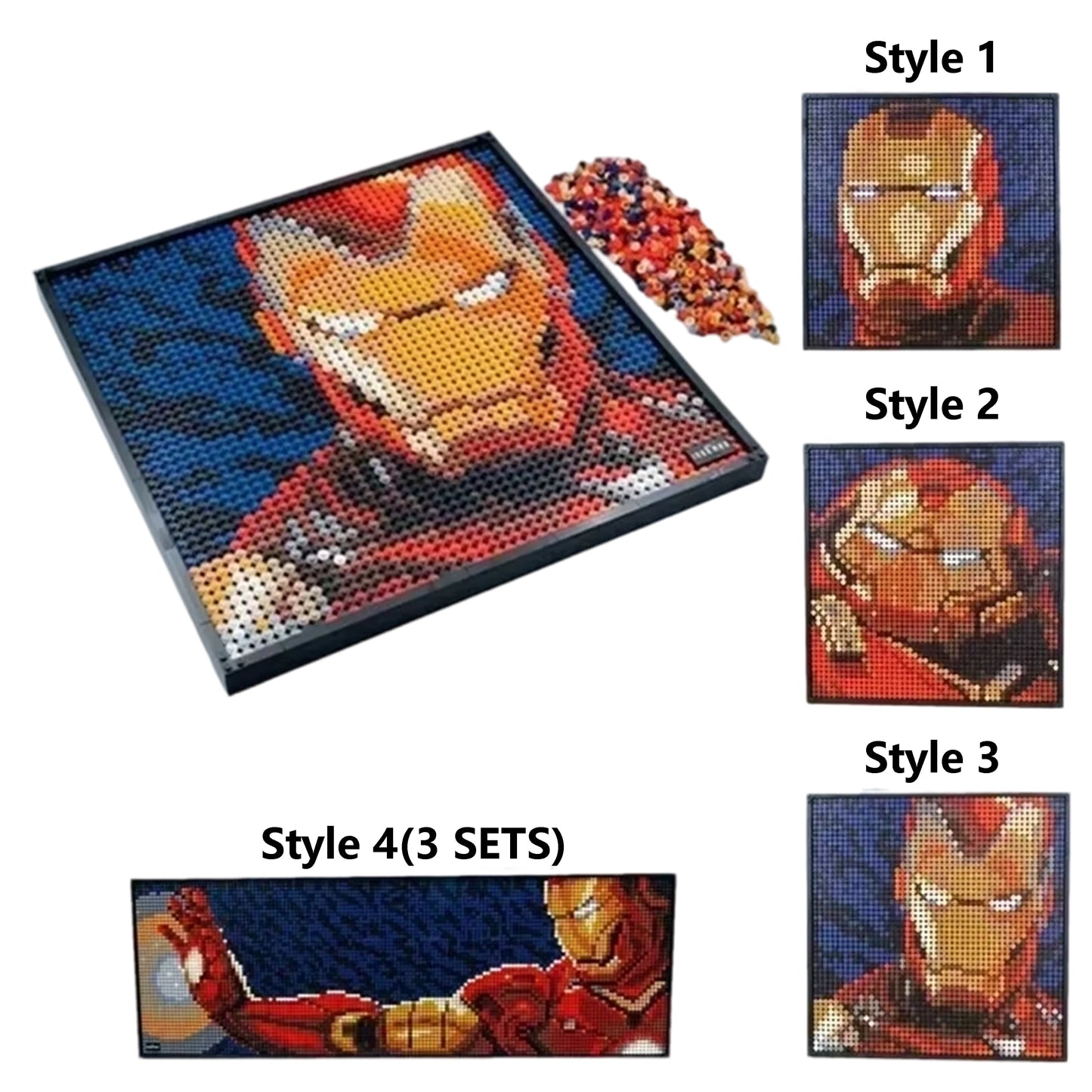 Avengers Iron Man építőkockafigura – 3D pixelportré falfestmény