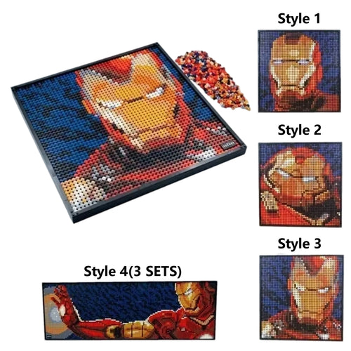Avengers Iron Man építőkockafigura – 3D pixelportré falfestmény