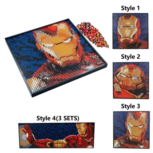 Stavebnicová figurka Avengers Iron Man – 3D nástěnný pixelový portrét