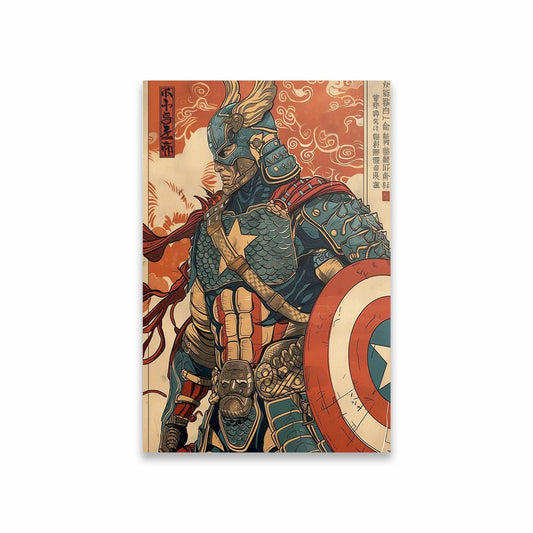 Captain America-plakat – rustning i japansk samurai-stil