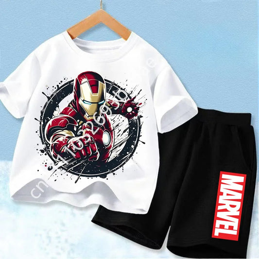 Avengers Iron Man-børne-T-shirt - hvidt sæt med sorte shorts