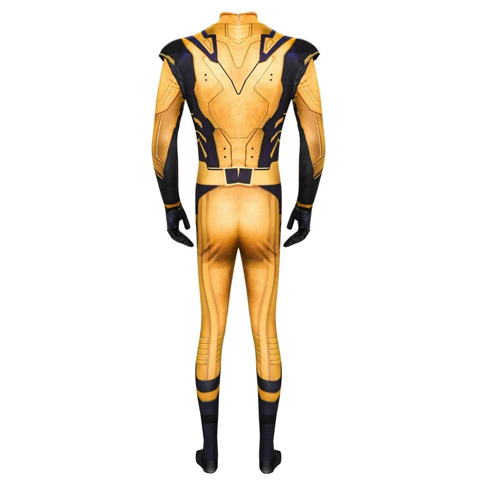Disfarce Wolverine - Fato amarelo e azul-marinho com cinto com X