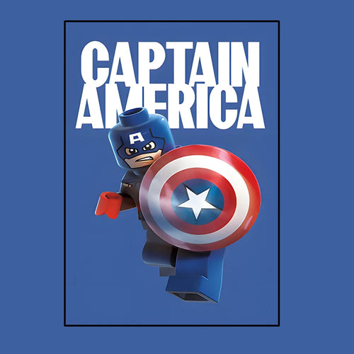 Poster Avengers Captain America - Stil Lego, fundal albastru