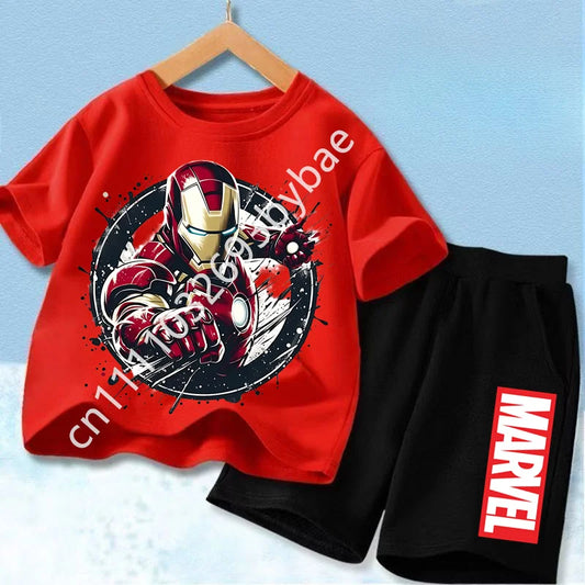 Avengers Iron Man T-shirt til børn – rødt sæt med sorte shorts