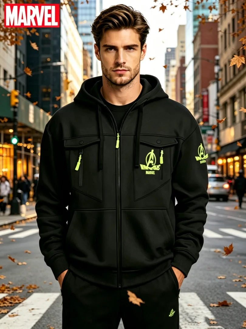 Sweatshirt Marvel Avengers com capuz e fecho - Logótipo néon, vários bolsos, para homem