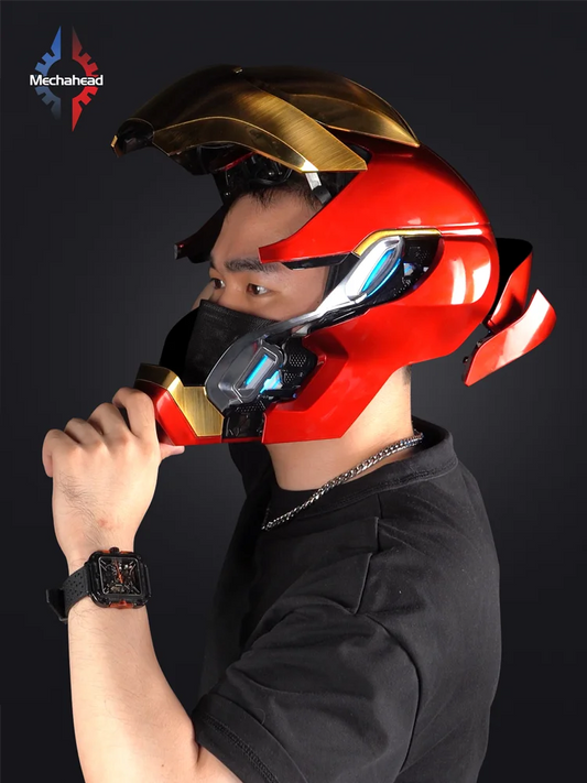 Capacete Iron Man Avengers - Cosplay MK50 motorizado, vermelho e dourado