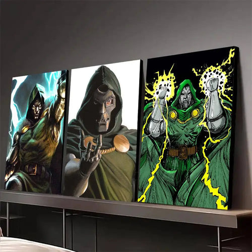 Toile murale Doctor Doom – triptyque à 3 panneaux, éclairs verts
