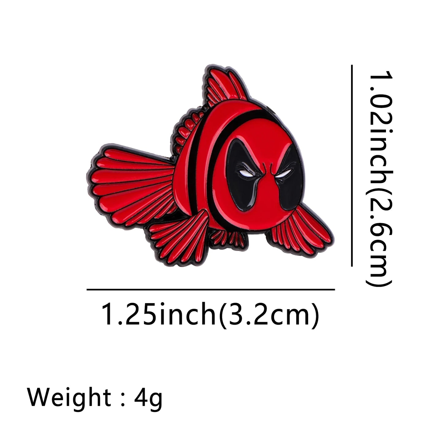 Insignă metalică Deadpool cu pește - broșă parodie Clownfish