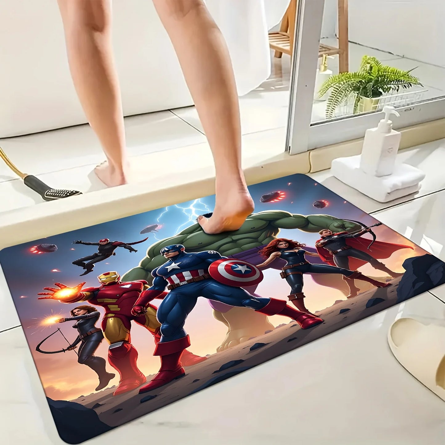 Koupelnová předložka Avengers Chibi Spider-Man a Captain America – barevný neon