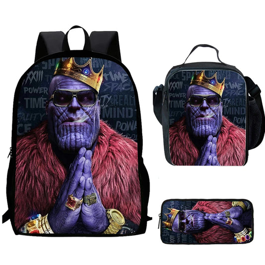 Třídílný batoh Thanos King – Koruna, kožešina, rapový styl, dětský set
