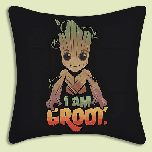 Povlak na polštář Baby Groot – I Am Groot, černé pozadí, přechodový text