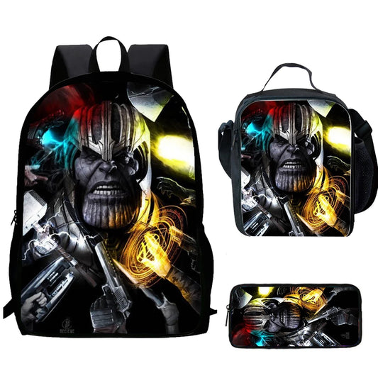 Třídílný batoh Thanos Dark – Portrét se zbraněmi, školní set pro děti