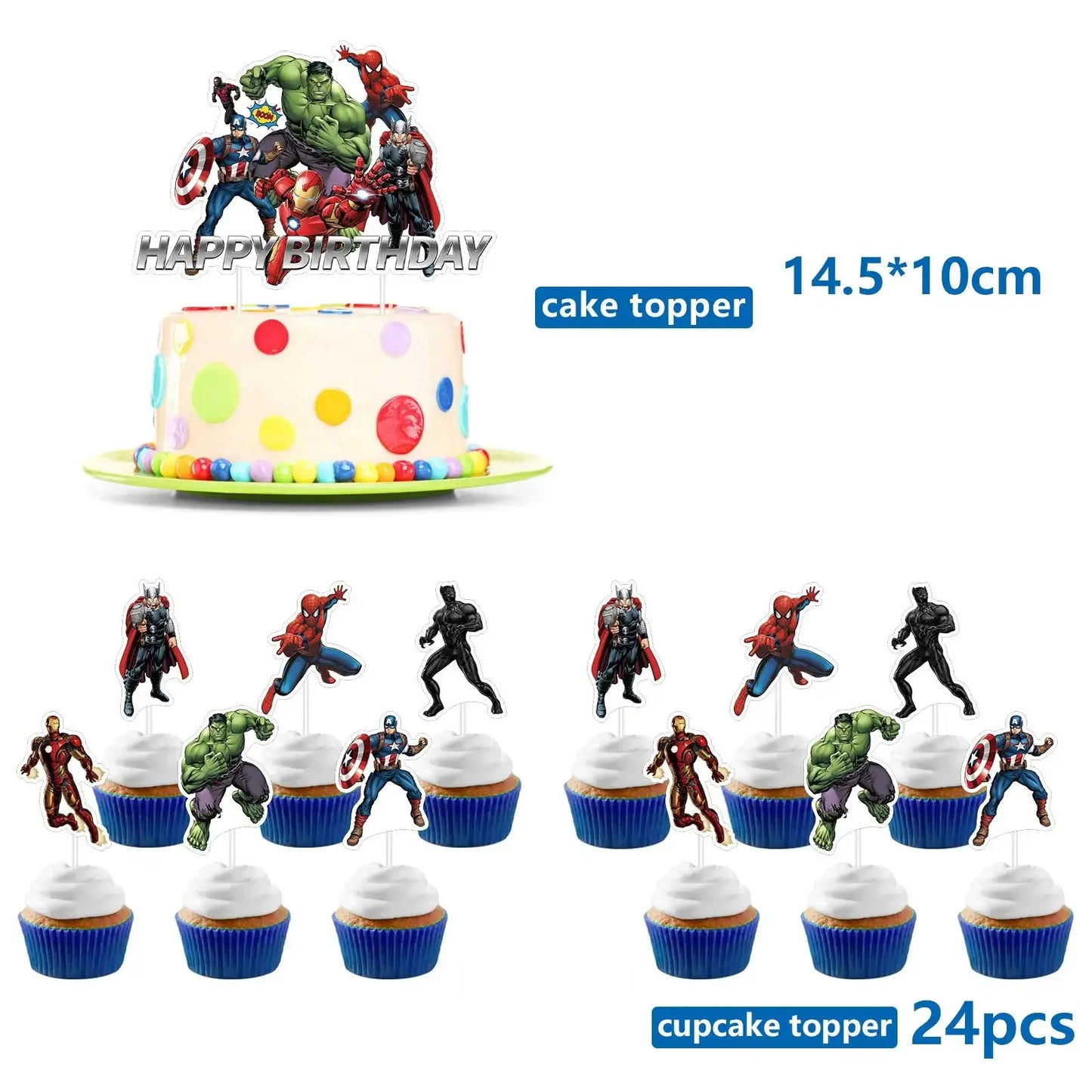 Avengers-fødselsdagsdekoration – kagetoppere x25
